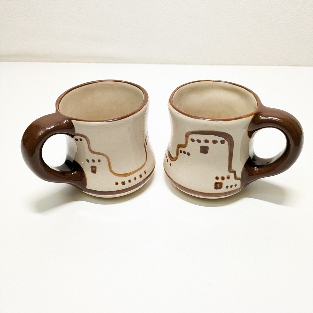 VTG La Fonda Historic Mugs Set of 2 Santa Fe Trail Hand Painted Southwestern